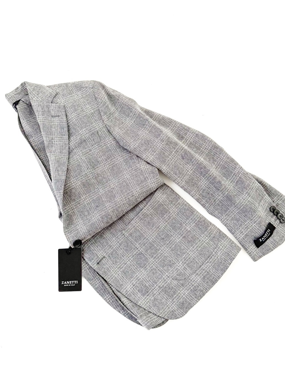 NWT New Zanetti Italian Wool Gray Plaid Sport Coat Windowpane Unstructured 40R - Picture 9 of 13